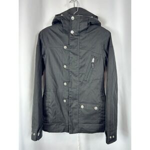 Burton Recruit Jacket Black Herringbone Hooded Snowboard Winter Coat XS